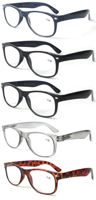 5 Pairs Classic Comfortable Reading Glasses Men Women - Clear Lens Spring Hinge