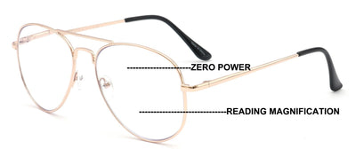 Metal Tear Drop Progressive Reading Glasses - Zero Power On Top - Clear No Line