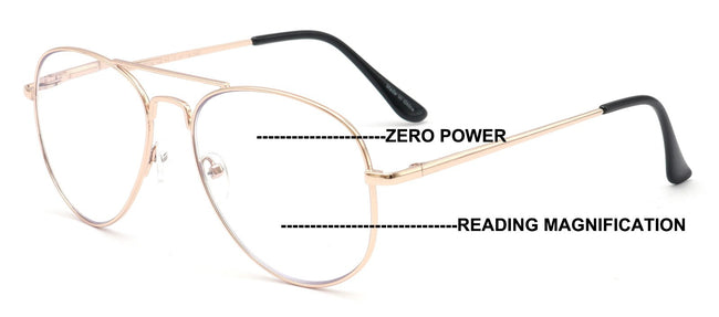 Metal Tear Drop Progressive Reading Glasses - Zero Power On Top - Clear No Line