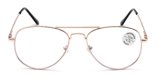 Metal Tear Drop Progressive Reading Glasses - Zero Power On Top - Clear No Line
