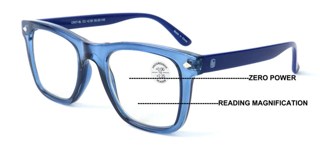 Men Progressive Bifocal Reading Glasses – No Line - Clear Zero Power On Top Read