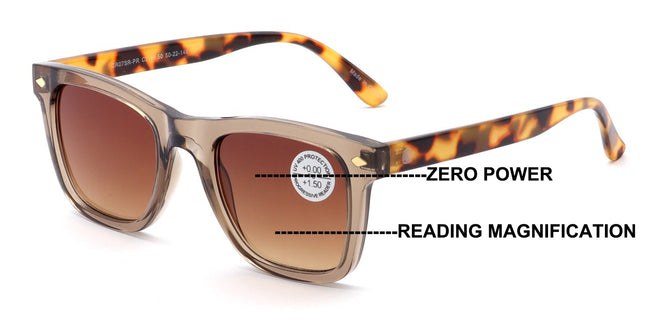 Tinted Progressive Reading Sunglasses For Men or Women - Zero Power On Top Reade