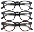 3 Pairs Round Keyhole Reading Glasses for Men & Women – Spring Hinge, Clear Lens