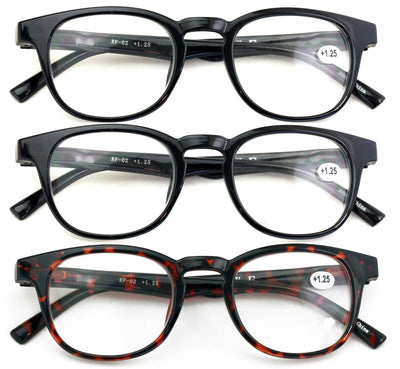 3 Pairs Round Keyhole Reading Glasses for Men & Women – Spring Hinge, Clear Lens