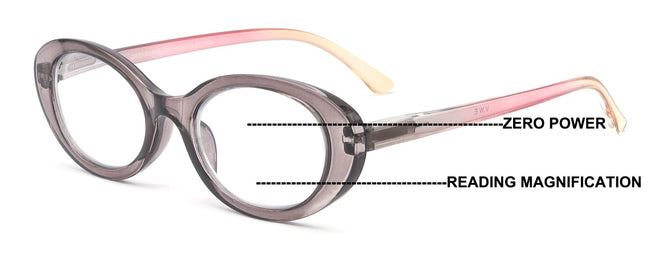 Women Bold Round Oval Progressive Reading Glasses Zero Power Clear on Top CR30