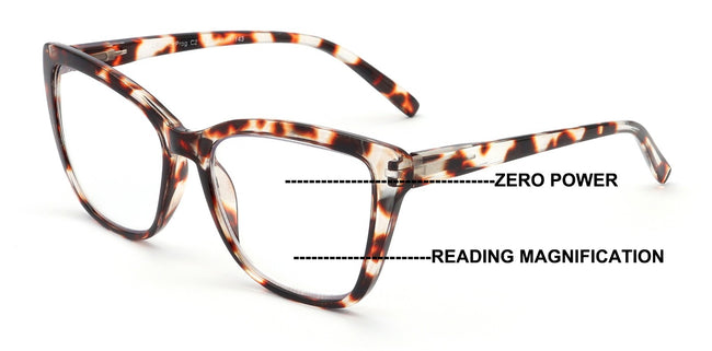 Women Wide Oversized Clear Progressive Reading Glasses Zero Power on Top AR CR29