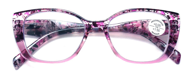 Women Floral Progressive Reading Glasses - Zero Power On Top - No Line Or Bubble