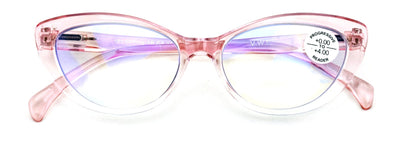 Women Cat-Eye Progressive Reading Glasses Clear Zero Power on Top - Blue Blocker