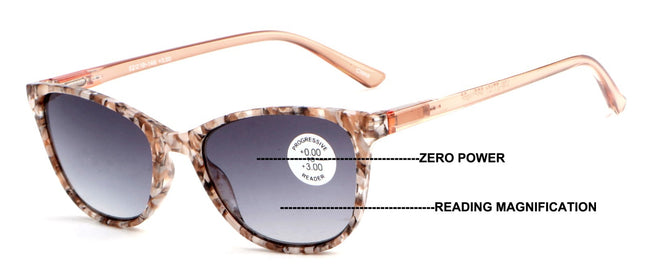 Women Marble Print Tinted Progressive Reading SunGlasses - Zero Power On Top UV
