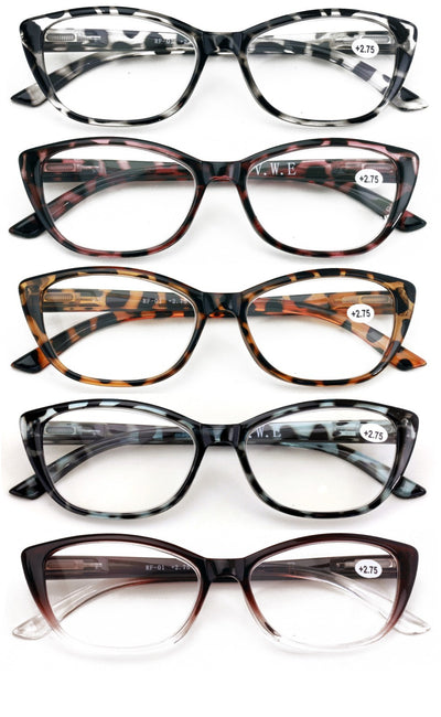 5 Pairs Women’s Fashion Cat-Eye Leopard Reading Glasses – Lightweight Frames RF1