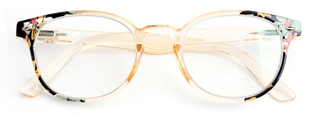 Women Round Translucent Floral Progressive Reading Glasses - Clear on Top - AR
