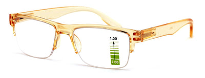 Half Rim Rectangular Progressive Multifocal Reading Glasses - Half Power On Top