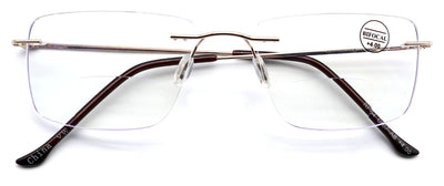 Men Rimless BIFOCAL Reading Glasses – Metal Frame – Anti-UV Blue Light Reader