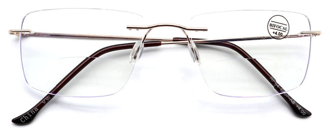 Men Rimless BIFOCAL Reading Glasses – Metal Frame – Anti-UV Blue Light Reader