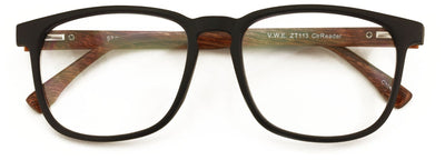 Large Men Wood Grain Printed Temple Clear Reading Glasses - Wide Fitment 148MM