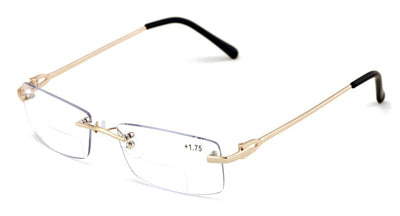 Metal Slim Low Profile Modern Rimless Clear BIFOCAL Reading Glasses Anti Blue AR