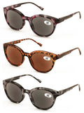 3 Pairs Women Leopard Print Fully Magnified Round Sunglasses Reader Spring Hinge