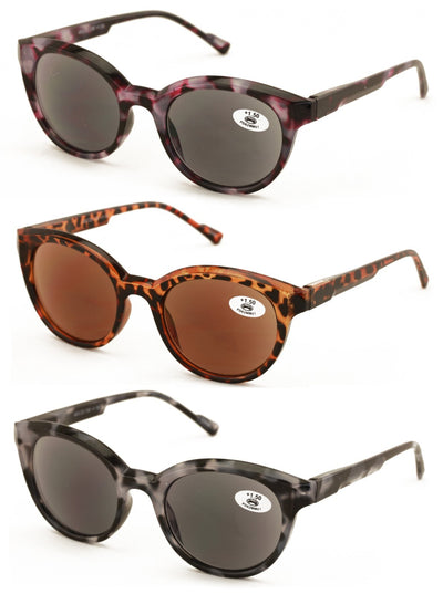 3 Pairs Women Leopard Print Fully Magnified Round Sunglasses Reader Spring Hinge