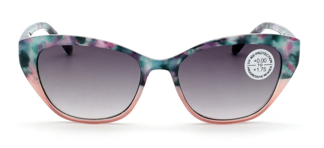 Women Progressive Reading Sunglasses - Tinted Cateye Reader - Zero Power on Top
