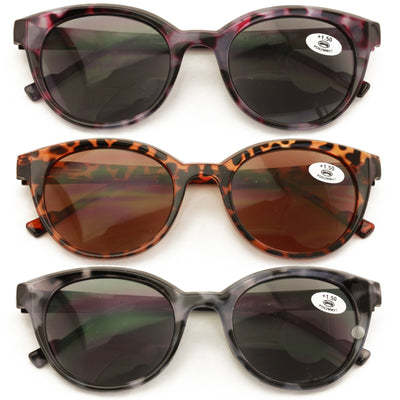 3 Pairs Women Leopard Print Fully Magnified Round Sunglasses Reader Spring Hinge