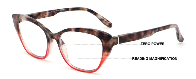 Women Cateye Progressive Clear Bifocal Reading glasses - No Line or Bubble - Zer