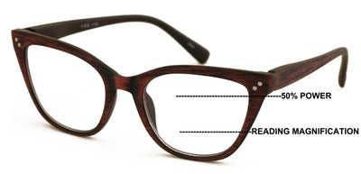 Progressive Multifocus Cat-eye Reading Glasses – Tri-Focal Clear Reader - Wood G