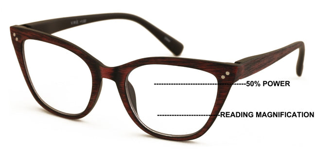 Progressive Multifocus Cat-eye Reading Glasses – Tri-Focal Clear Reader - Wood G