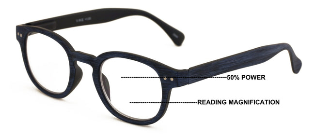 Progressive Multifocus Round Reading Glasses – Tri-Focal Clear Reader - Wood Gra