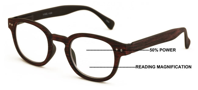 Progressive Multifocus Round Reading Glasses – Tri-Focal Clear Reader - Wood Gra