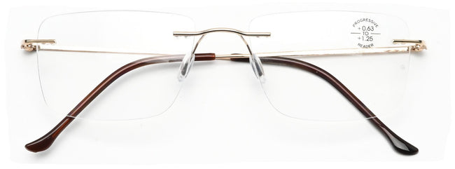 Men Progressive No Line Multifocus Rimless Metal Reading Glasses Tri-Focal Reade
