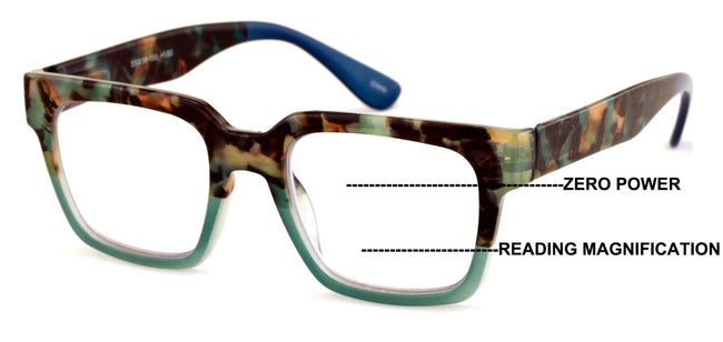 Women Bold Square Progressive Reading Glasses - Clear on Top Reader - AR coating