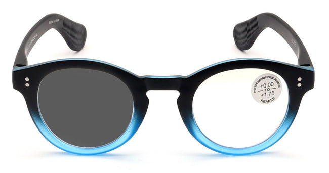 Round Photochromic Progressive Reading Glasses - Zero Power on Top - Anti Blue