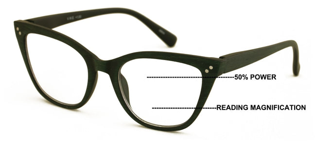 Progressive Multifocus Cat-eye Reading Glasses – Tri-Focal Clear Reader - Wood G
