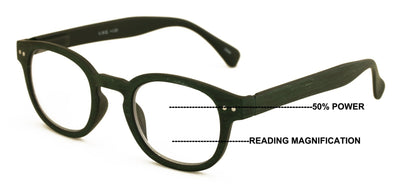 Progressive Multifocus Round Reading Glasses – Tri-Focal Clear Reader - Wood Gra