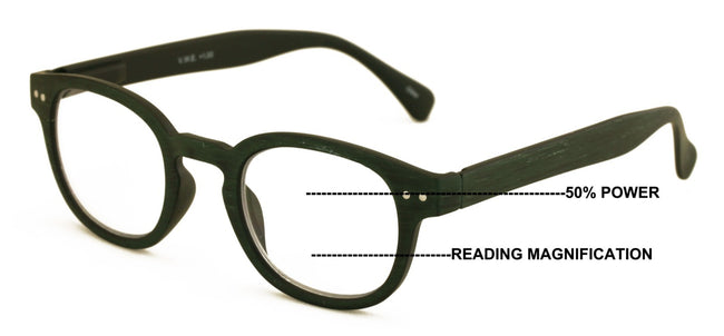 Progressive Multifocus Round Reading Glasses – Tri-Focal Clear Reader - Wood Gra