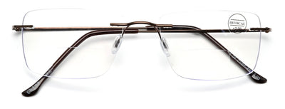 Men Rimless BIFOCAL Reading Glasses – Metal Frame – Anti-UV Blue Light Reader