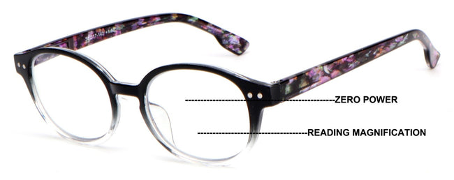 Oval Round Progressive Reading Glasses - Clear on Top - Mosaic Temple - AR Coat