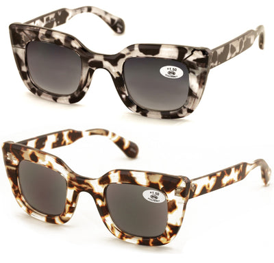 2 Pairs Women Outdoor Reading Sunglasses Oversized Full Lens Readers Square Cate