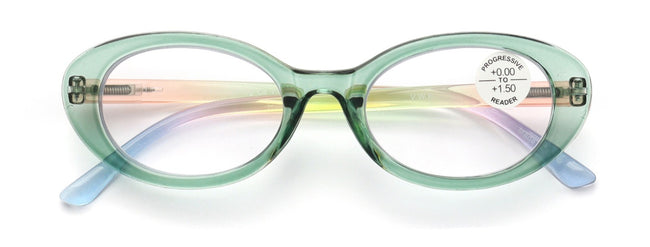 Women Bold Round Oval Progressive Reading Glasses Zero Power Clear on Top CR30