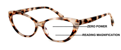 Women Cat-Eye Progressive Reading Glasses Clear Zero Power on Top - Blue Blocker