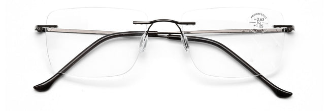Men Progressive No Line Multifocus Rimless Metal Reading Glasses Tri-Focal Reade