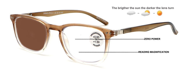Progressive Reading Glasses - Zero Clear On Top Reader with Photochromic Darken