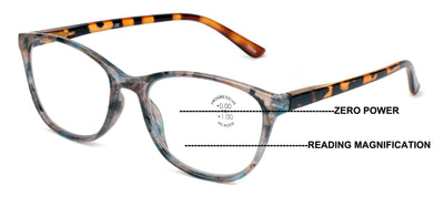 Women Marble Print Clear Progressive Reading Glasses - Zero Power On Top Reader