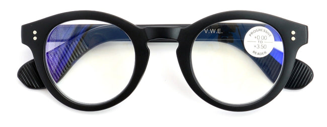 Round Progressive Reading Glasses - Clear Zero Power on Top - No Bubble or Line