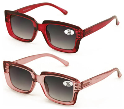 2 Pairs Women Outdoor Reading Sunglasses Rectangular Full Lens Readers Gradient
