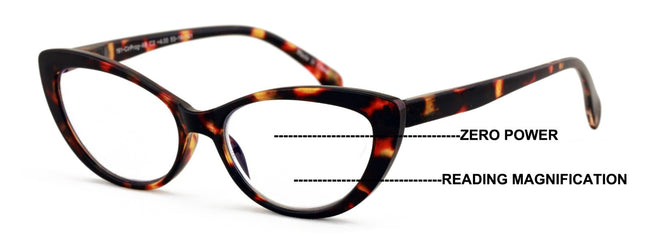 Women Cat-Eye Progressive Reading Glasses Clear Zero Power on Top - Blue Blocker