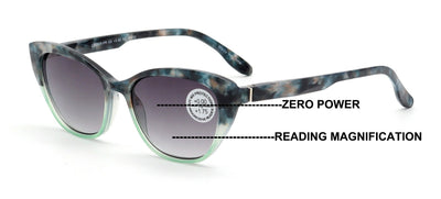 Women Progressive Reading Sunglasses - Tinted Cateye Reader - Zero Power on Top