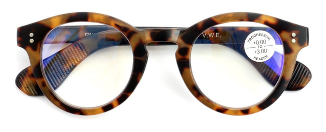 Round Progressive Reading Glasses - Clear Zero Power on Top - No Bubble or Line