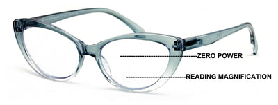 Women Cat-Eye Progressive Reading Glasses Clear Zero Power on Top - Blue Blocker