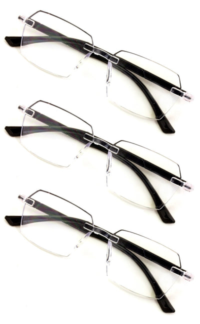 3 Pairs of Rimless Hexagon lightly tinted anti-blue reading glasses - UV Protect
